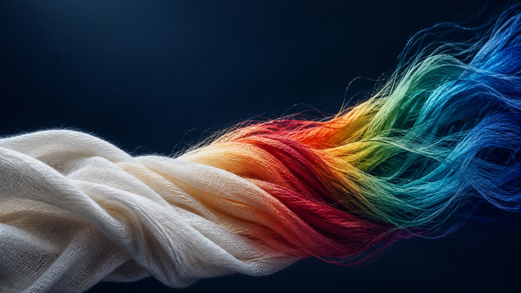 Tejido de algodón que se transforma en fibras de colores